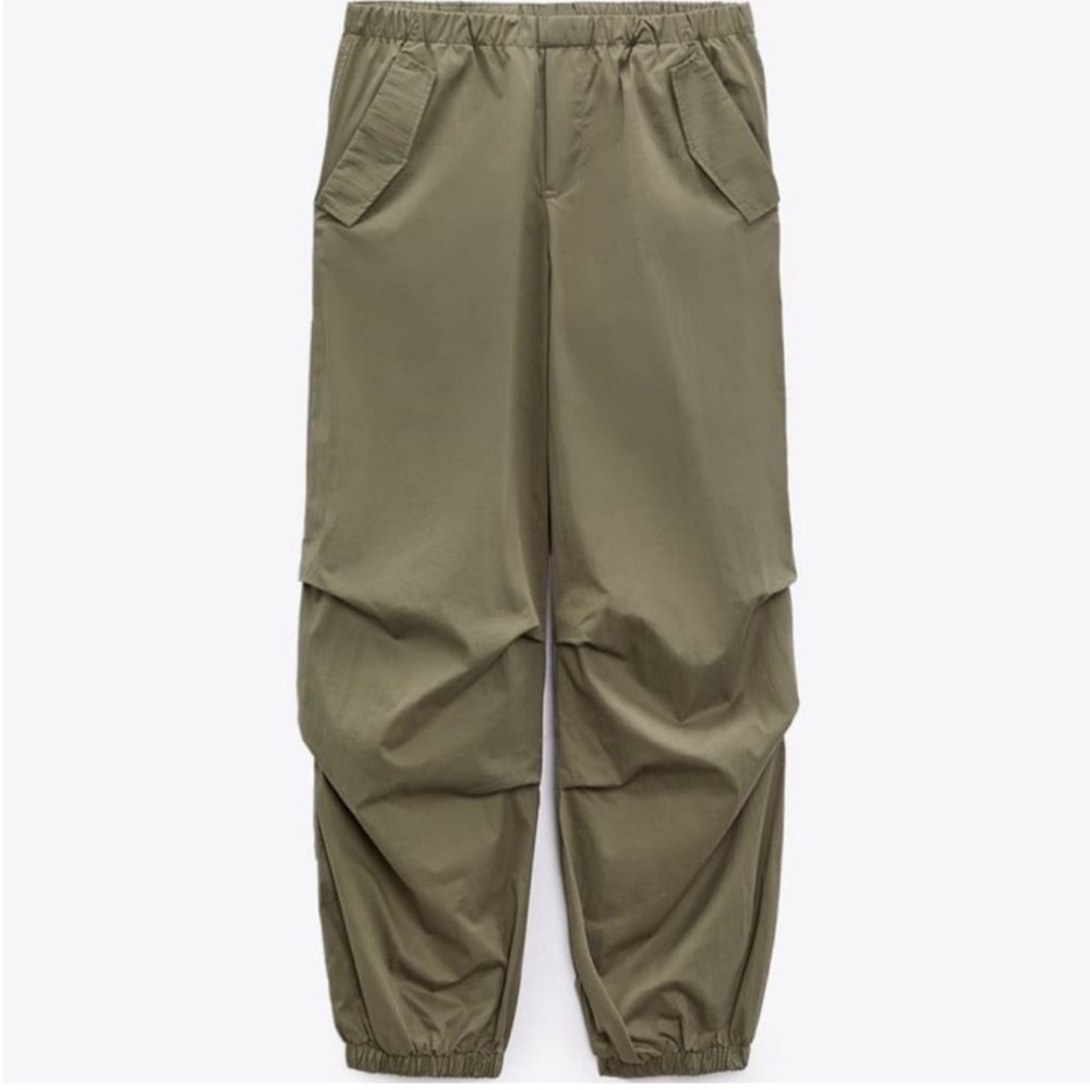 Zara dark khaki parachute pants size small